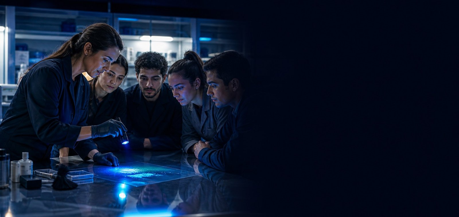 Docente guiando una experiencia práctica de formación forense