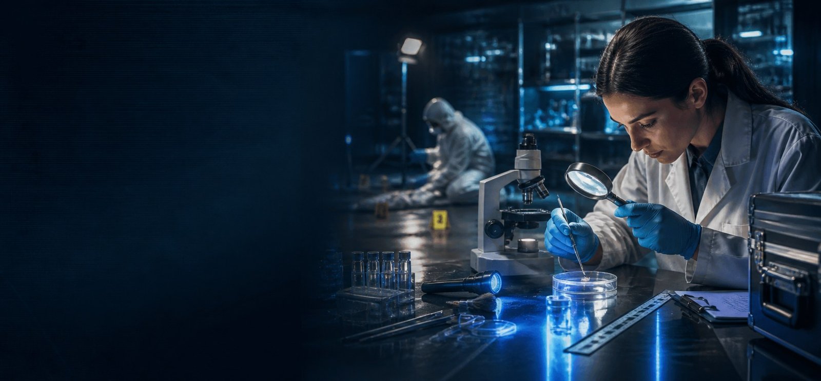 Profesional realizando un análisis técnico en un laboratorio forense
